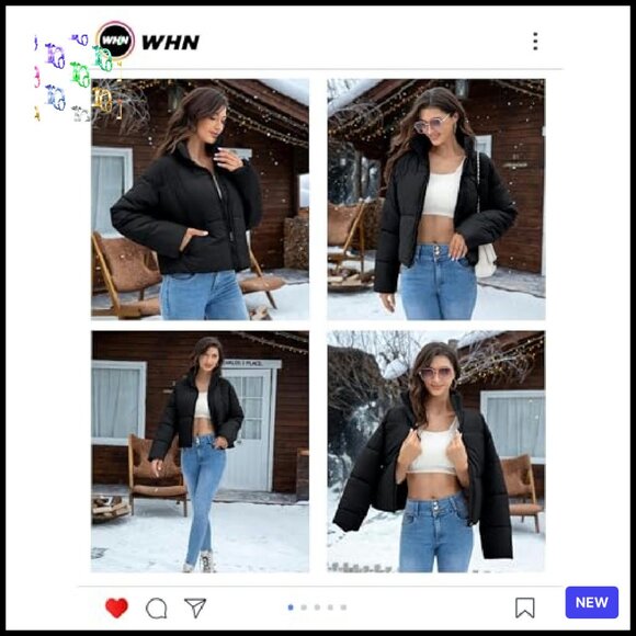 Cropped Quilted Puffer Jacket Winter Outerwear Full Zipper Padded Slim Fit Chic - Picture 5 of 8